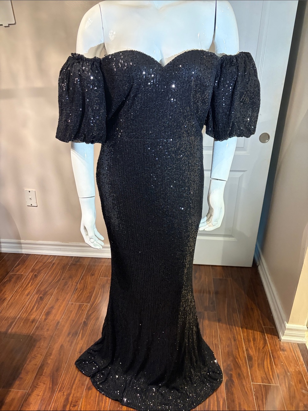 Black Sequin Off-Shoulder Maxi Dress Like New